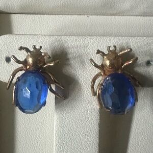 Vintage Blue Beetle Earrings